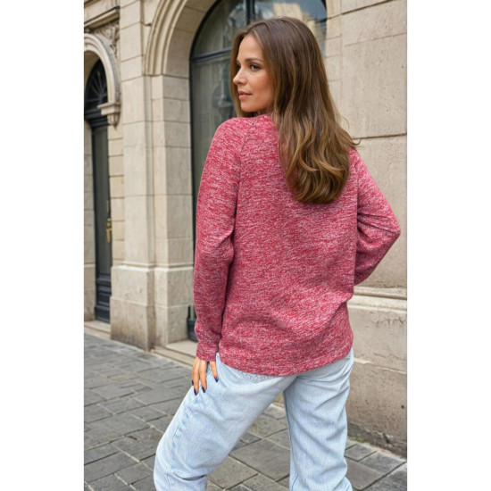 Pasaklı Giyim Kadın Balıkçı Yaka Düğmeli Yumoş Yün Kazak Kırmızı