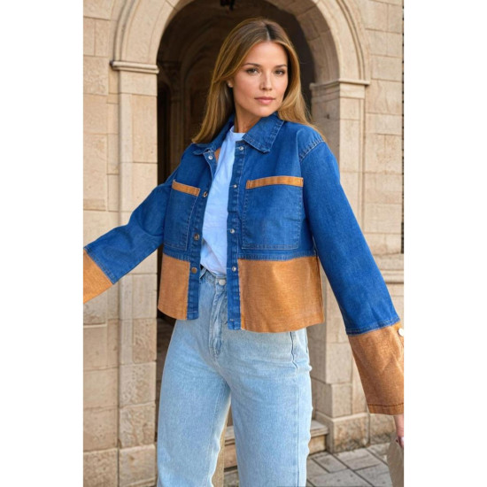 Pasaklı Giyim Kadın Manşetli Kot Ceket Turuncu