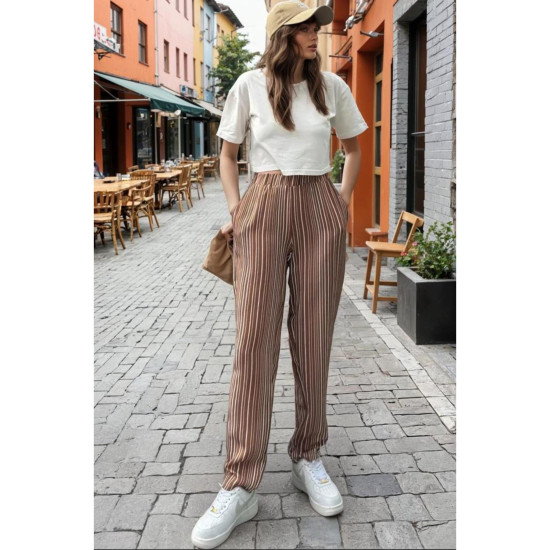 Pasaklı Giyim Kadın Duble Paça Pantolon Kahverengi