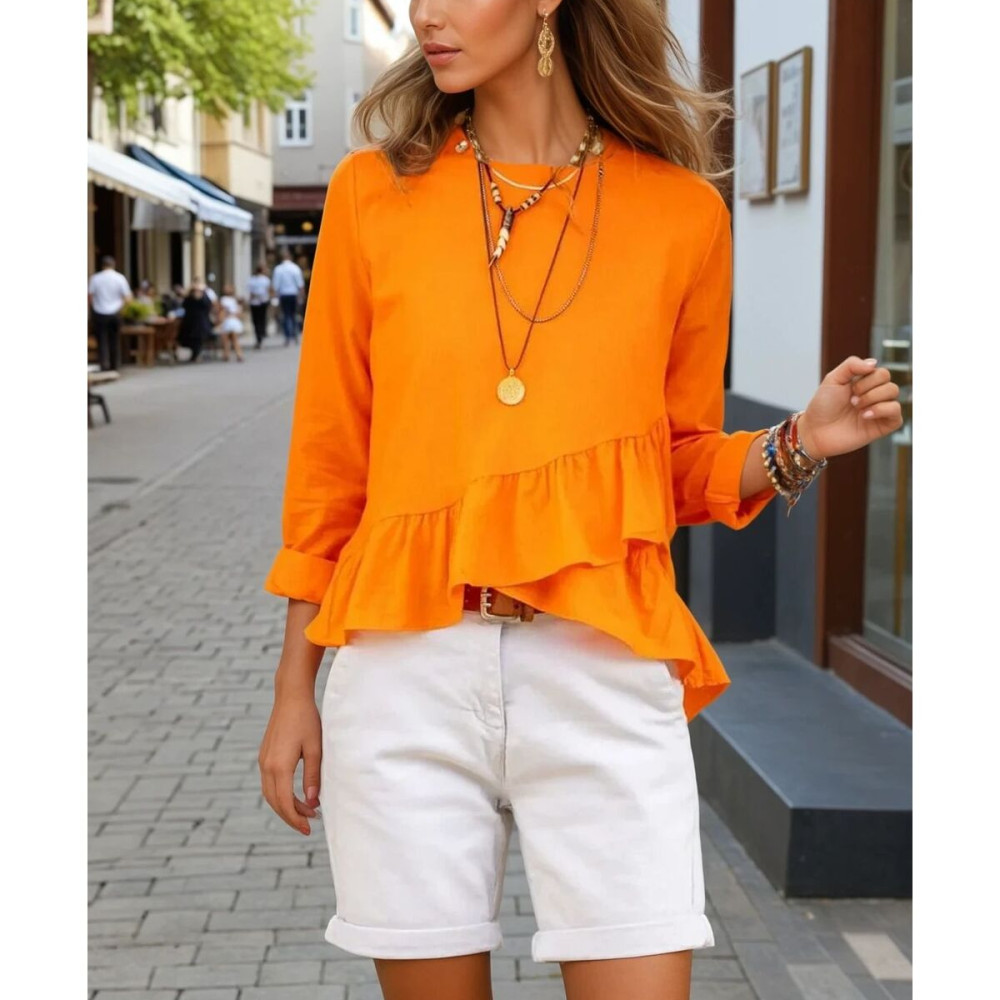 Pasaklı Giyim Kadın Fırfırlı Keten Bluz 3571319 Turuncu