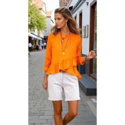 Pasaklı Giyim Kadın Fırfırlı Keten Bluz 3571319 Turuncu