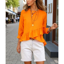 Pasaklı Giyim Kadın Fırfırlı Keten Bluz 3571319 Turuncu