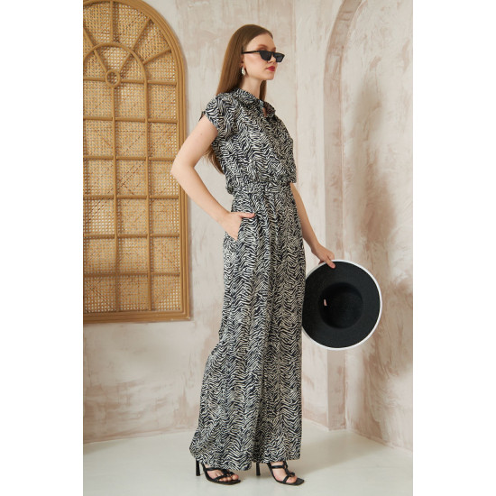 Pasaklı Giyim Kadın Beli Lastikli Saten Tulum Siyah