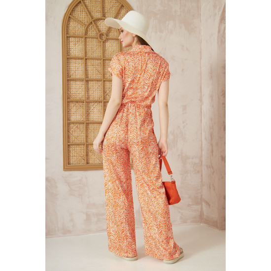 Pasaklı Giyim Kadın Beli Lastikli Saten Tulum Turuncu