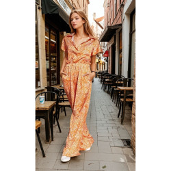 Pasaklı Giyim Kadın Beli Lastikli Saten Tulum  3235451 Turuncu