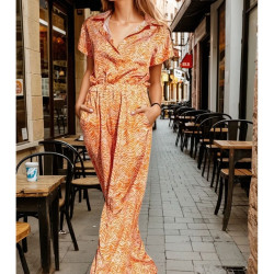 Pasaklı Giyim Kadın Beli Lastikli Saten Tulum  3235451 Turuncu