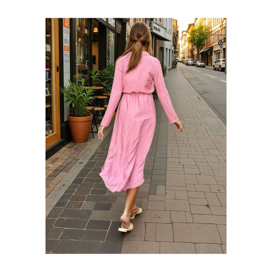 Pasaklı Giyim Kadın Hasır Kemerli Gömlek Elbise Gül Kurusu