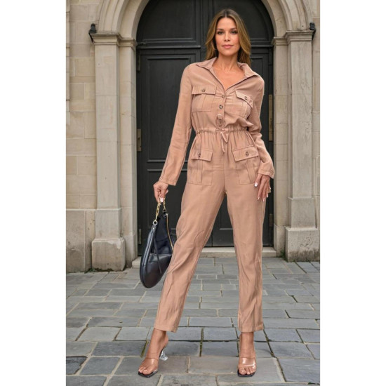 Pasaklı Giyim Kadın Safari Tulum Oversize Vizon