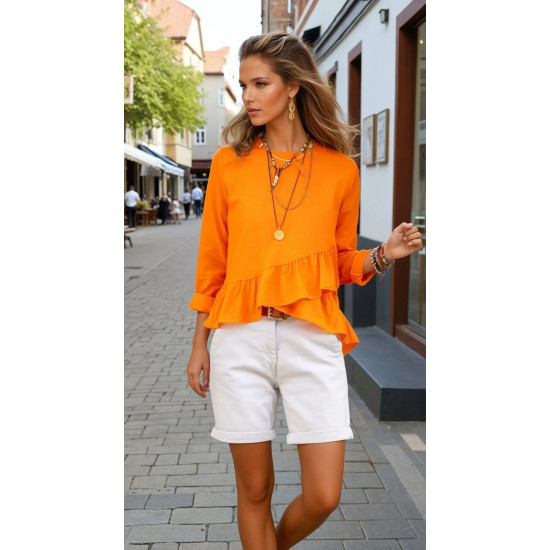 Pasaklı Giyim Kadın Fırfırlı Keten Bluz Turuncu