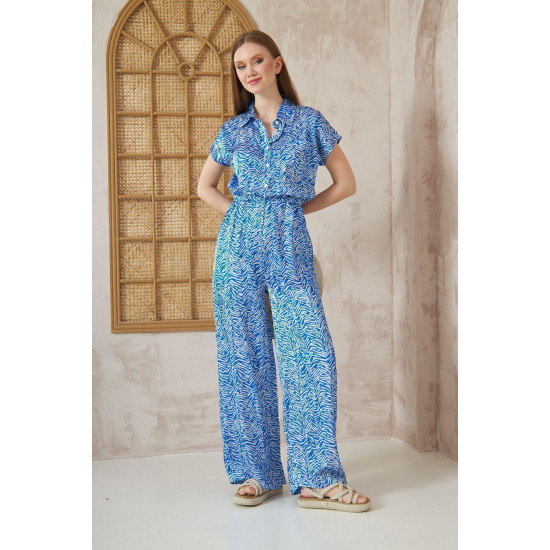 Pasaklı Giyim Kadın Beli Lastikli Saten Tulum Saks