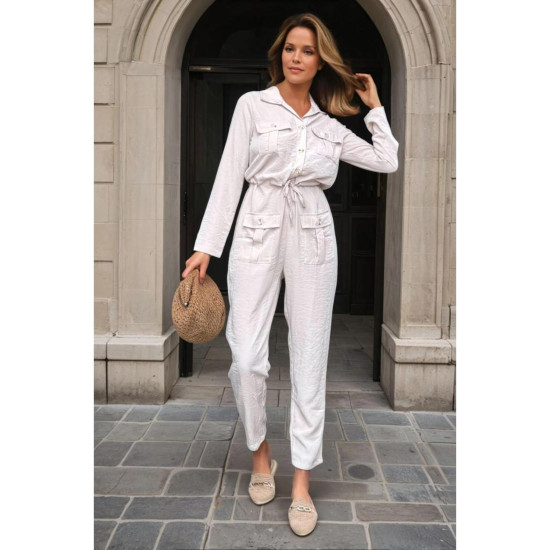 Pasaklı Giyim Kadın Safari Tulum Oversize Açık Krem