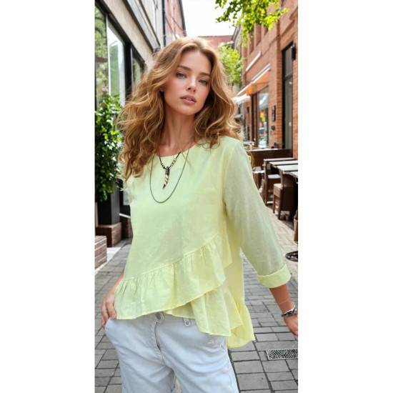 Pasaklı Giyim Kadın Fırfırlı Keten Bluz Sarı