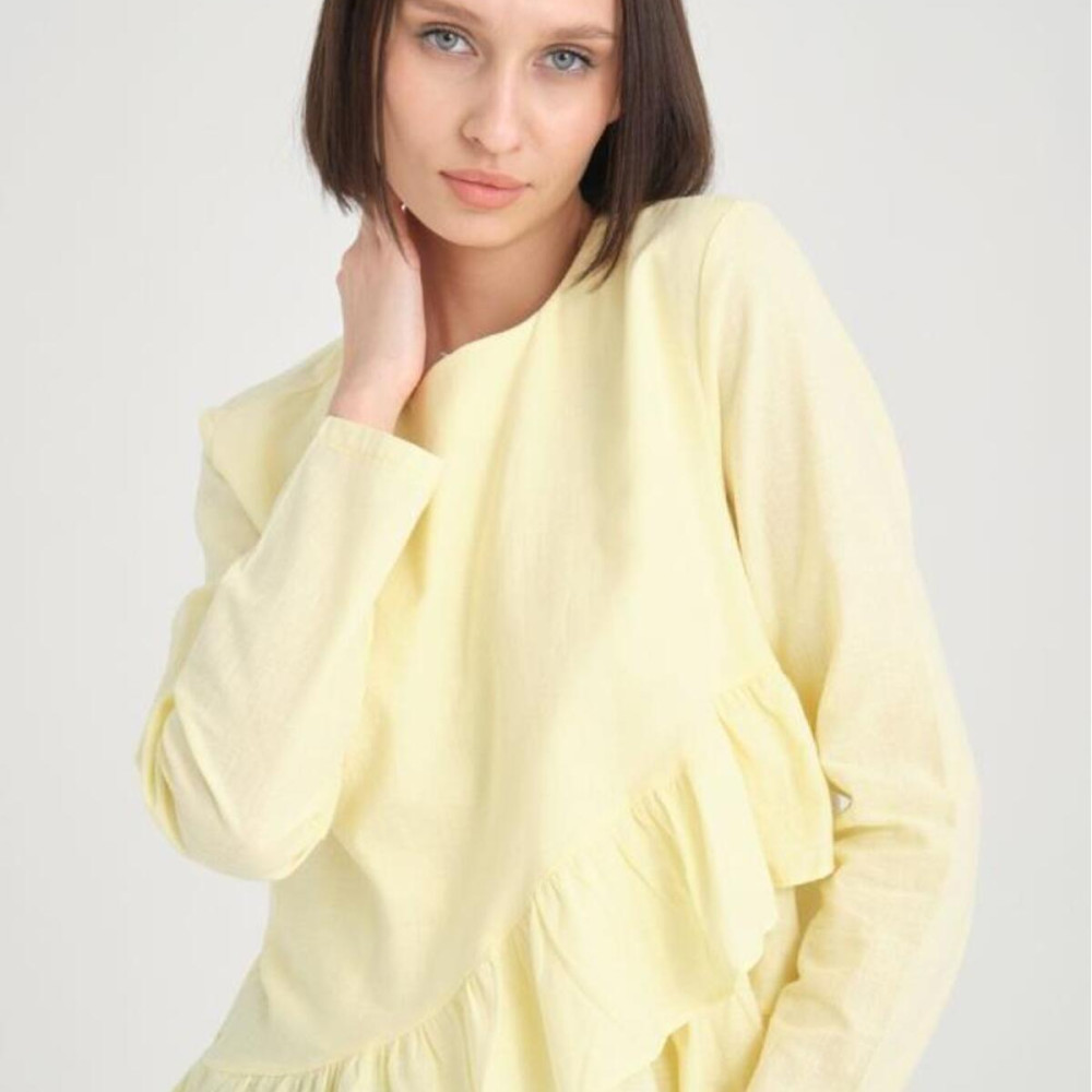 Pasaklı Giyim Kadın Fırfırlı Keten Bluz 3571319 Bej