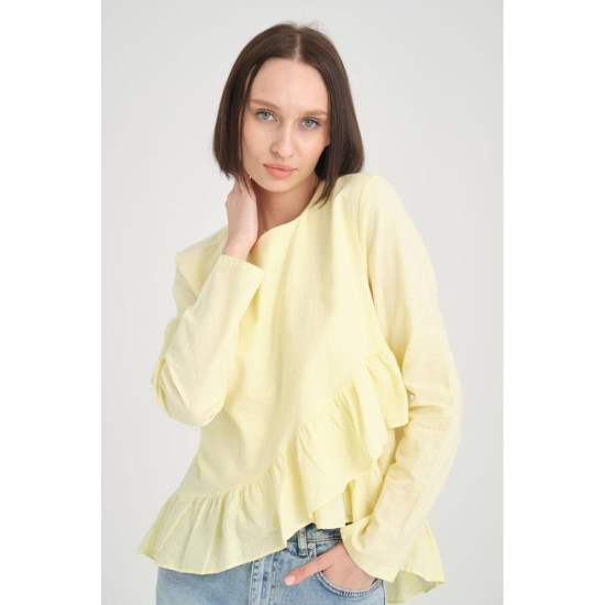 Pasaklı Giyim Kadın Fırfırlı Keten Bluz Bej