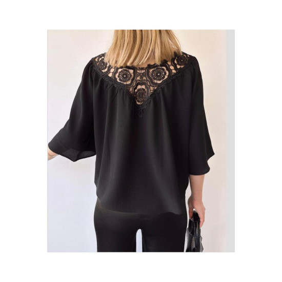 Pasaklı Giyim Kadın Ön Ve Arkası Dantel Dekolte Detay Flare Kol Bluz -1220190 Siyah