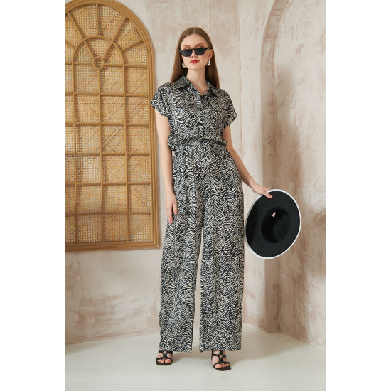 Pasaklı Giyim Kadın Beli Lastikli Saten Tulum Siyah