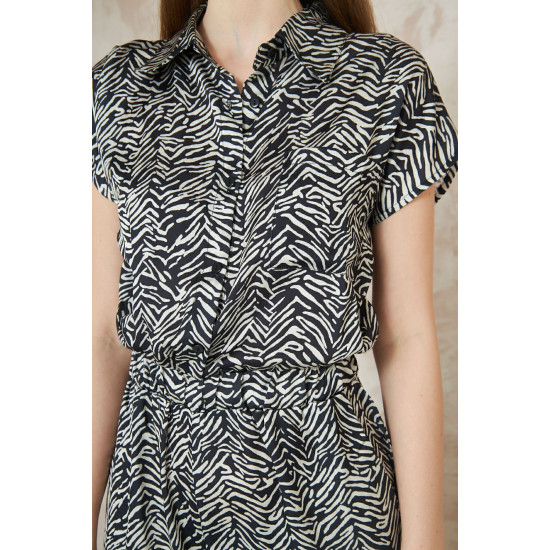 Pasaklı Giyim Kadın Beli Lastikli Saten Tulum Siyah