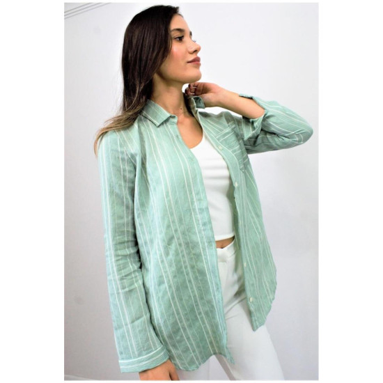 Pasaklı Giyim Kadın Çizgili Gömlek Yeşil