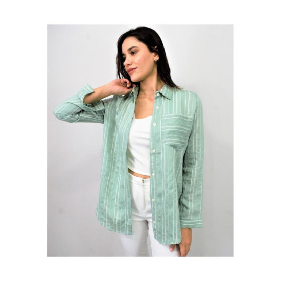 Pasaklı Giyim Kadın Çizgili Gömlek Yeşil