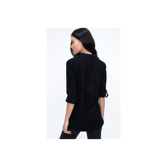 Pasaklı Giyim Kadın Klasik Keten Gömlek Siyah