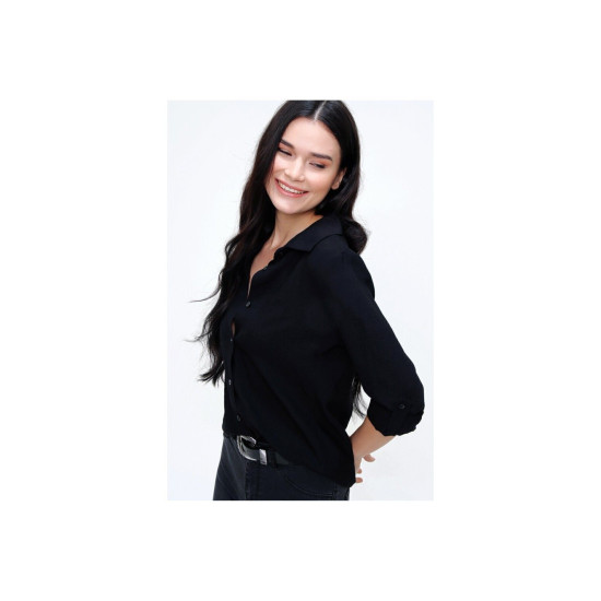 Pasaklı Giyim Kadın Klasik Keten Gömlek Siyah
