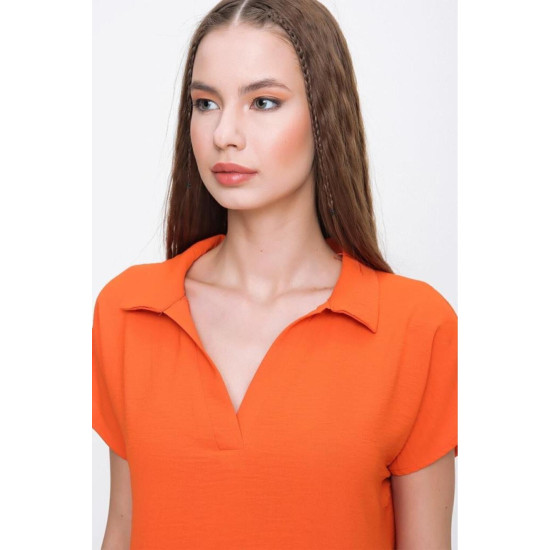Pasaklı Giyim Kadın Polo Yaka Elbise Turuncu