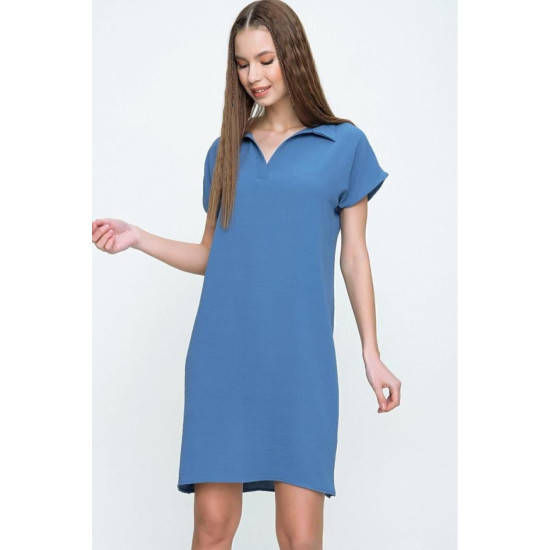 Pasaklı Giyim Kadın Polo Yaka Elbise Mavi