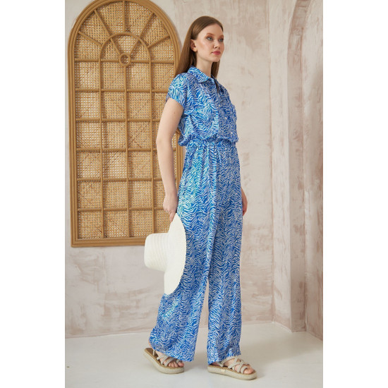 Pasaklı Giyim Kadın Beli Lastikli Saten Tulum Saks