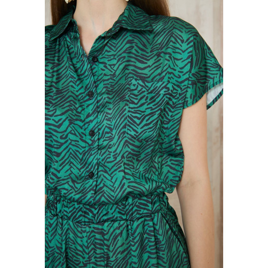 Pasaklı Giyim Kadın Beli Lastikli Saten Tulum Zümrüt