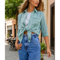Pasaklı Giyim Kadın Çizgili Gömlek 3266190 Yeşil