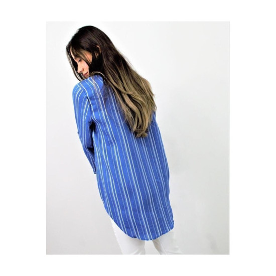 Pasaklı Giyim Kadın Çizgili Gömlek İndigo