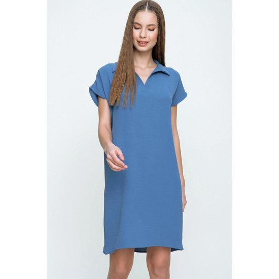 Pasaklı Giyim Kadın Polo Yaka Elbise Mavi