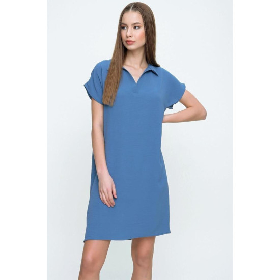 Pasaklı Giyim Kadın Polo Yaka Elbise Mavi