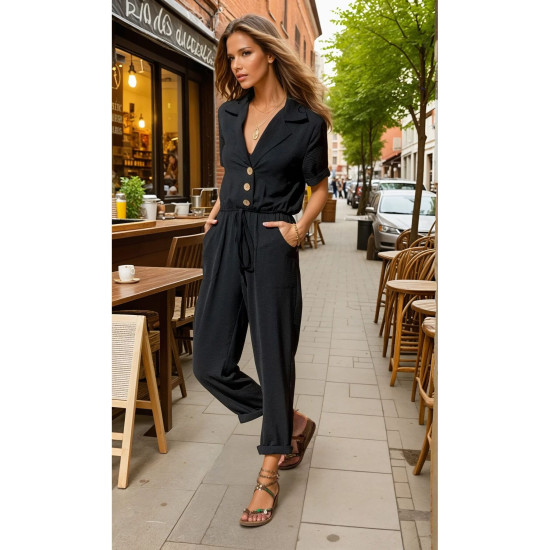 Pasaklı Giyim Kadın Beli Büzgülü Tulum Siyah