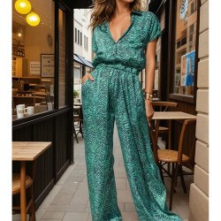 Pasaklı Giyim Kadın Beli Lastikli Saten Tulum  3235451 Zümrüt