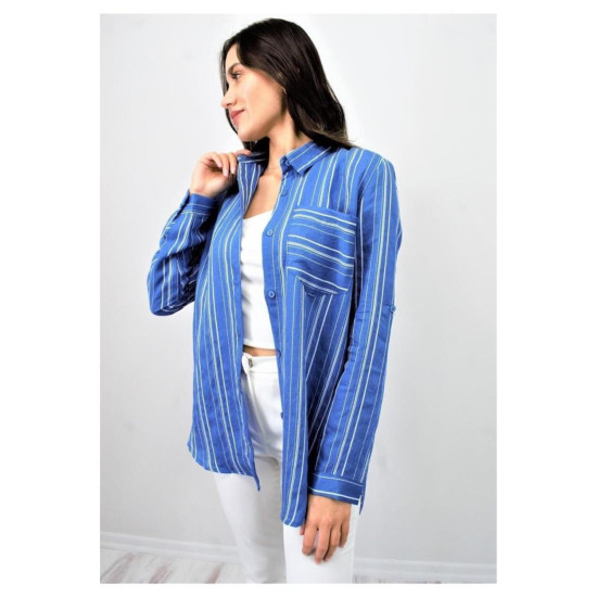 Pasaklı Giyim Kadın Çizgili Gömlek İndigo