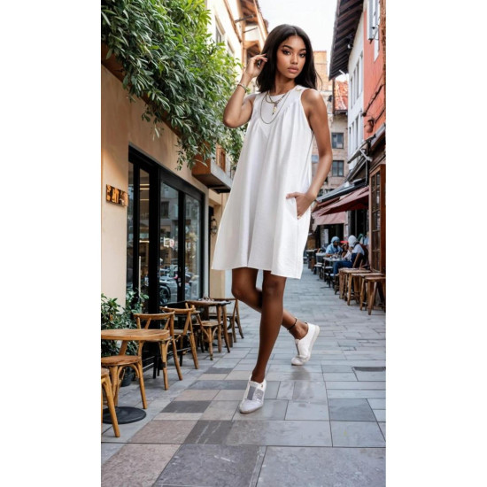 Pasaklı Giyim Kadın Piliseli Elbise Beyaz