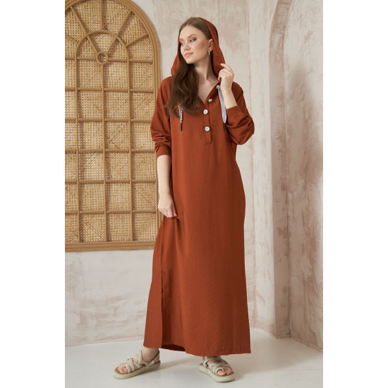 Pasaklı Giyim Kadın Sırtı Baskılı Kapüşonlu Elbise Kiremit