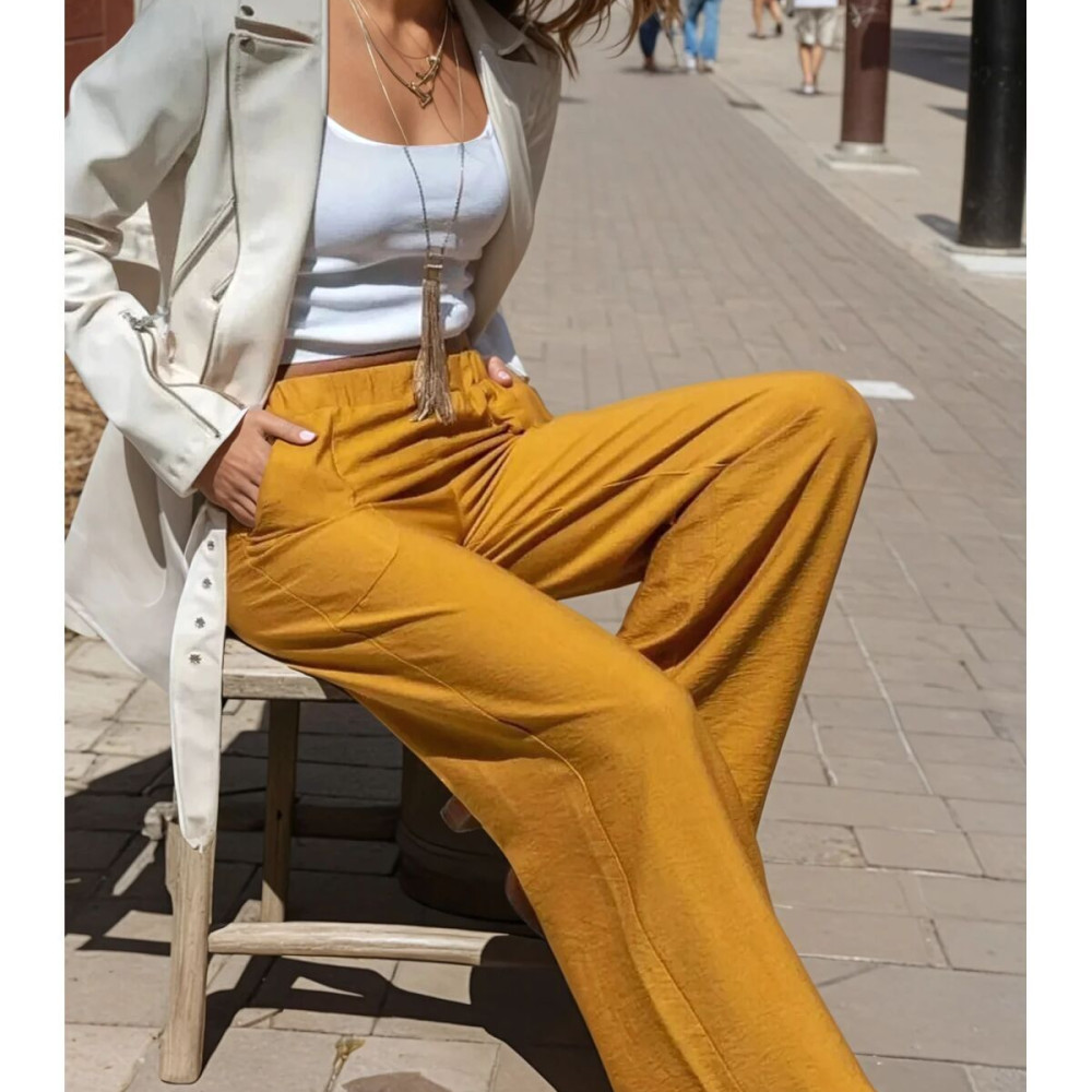 Pasaklı Giyim Kadın Keten Dokulu Pantolon 2933330 Hardal