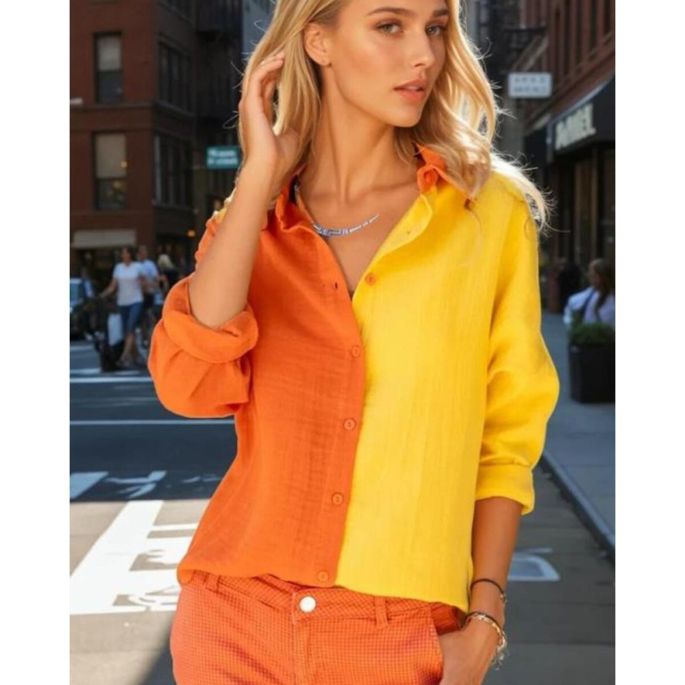 Pasaklı Giyim Kadın Müslin %100 Pamuk Salaş Gömlek 3458275 Turuncu-Sarı