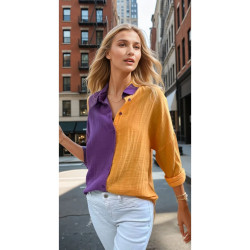 Pasaklı Giyim Kadın Müslin %100 Pamuk Salaş Gömlek 3458275  Mor-Turuncu