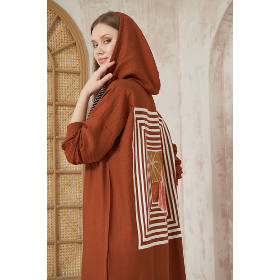 Pasaklı Giyim Kadın Sırtı Baskılı Kapüşonlu Elbise Kiremit