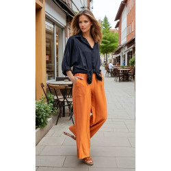 Pasaklı Giyim Kadın Keten Dokulu Pantolon 2933330 Kiremit