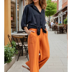 Pasaklı Giyim Kadın Keten Dokulu Pantolon 2933330 Kiremit