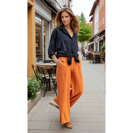 Pasaklı Giyim Kadın Keten Dokulu Pantolon Kiremit