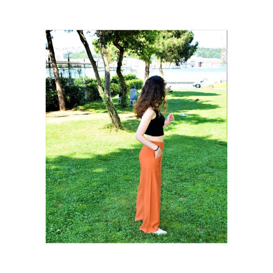 Pasaklı Giyim Kadın Keten Dokulu Pantolon Kiremit