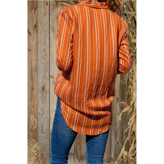 Pasaklı Giyim Kadın Çizgili Gömlek Kiremit