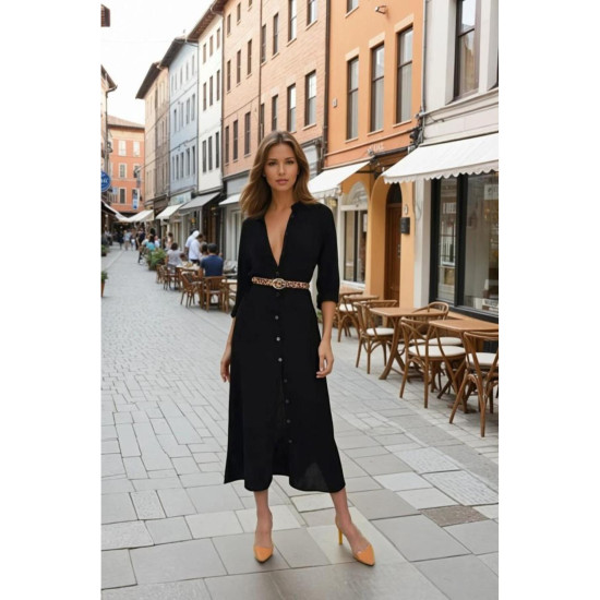 Pasaklı Giyim Kadın %100 Viskon Tam Boy Gömlek Elbise -1490363 Siyah