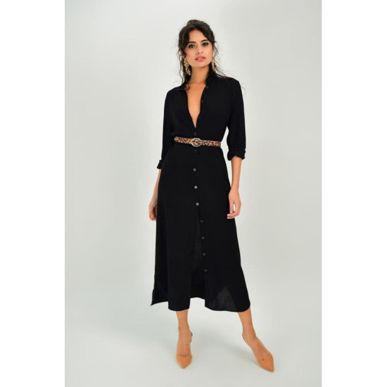 Pasaklı Giyim Kadın %100 Viskon Tam Boy Gömlek Elbise -1490363 Siyah