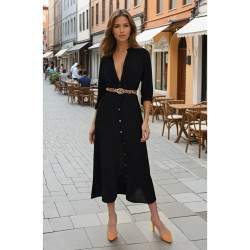 Pasaklı Giyim Kadın %100  Viskon Tam Boy  Gömlek Elbise T4011-1490363 Siyah